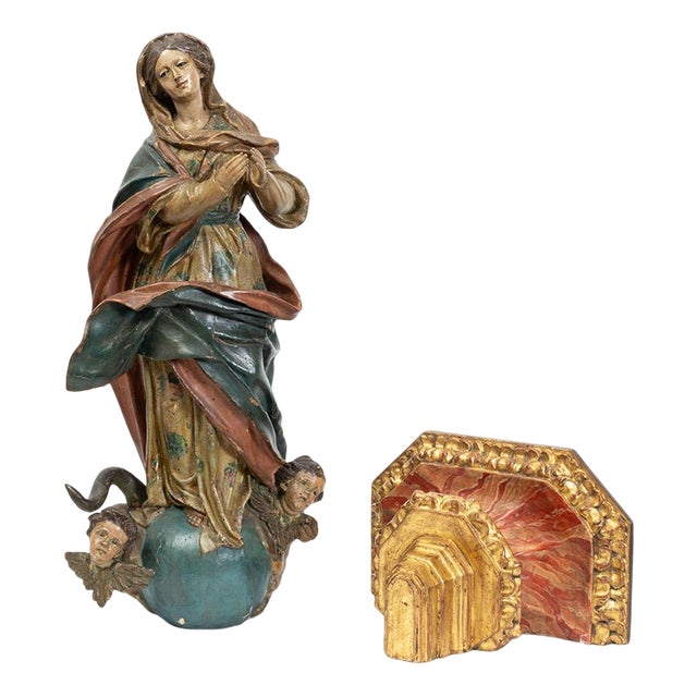 Neapolitan Artist, Sculpture of the Immaculate Virgin Mary, 18th Century, Polychrome Wood For Sale