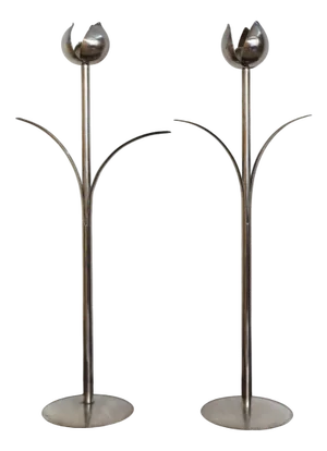 Italian Candleholders in Silver Metal from Mesa, 1970s, Set of 2