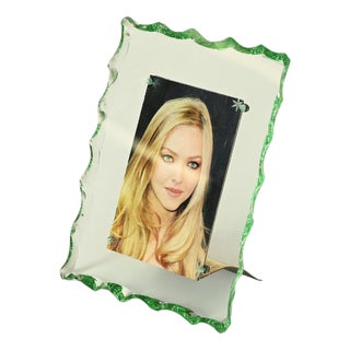 Nile Green Chiseled Crystal and Brass Photo Frame from Fontana Arte, Italy, 1950s For Sale