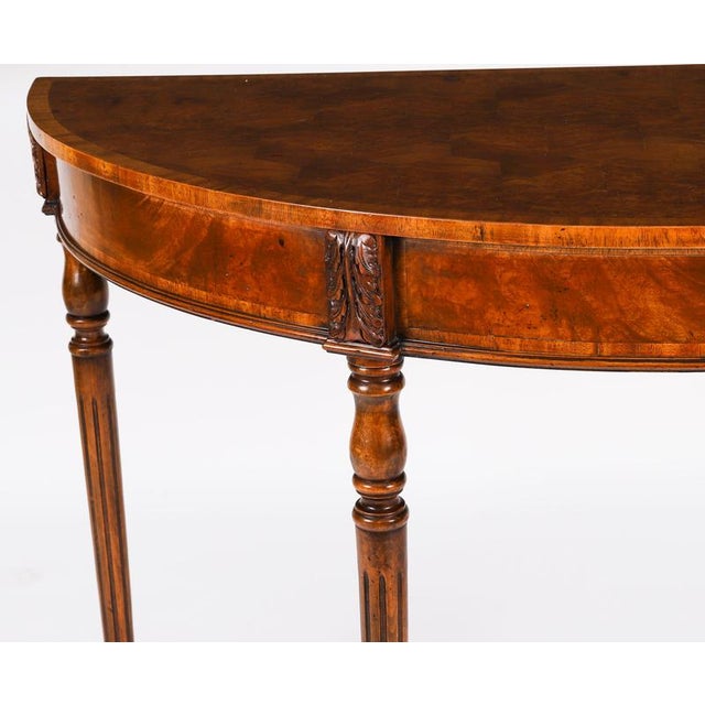 Brown Vintage English Burr Walnut Parquetry Console Table, 1950s For Sale - Image 8 of 12