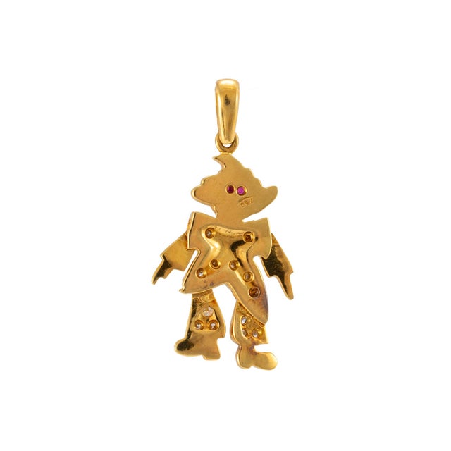 Vintage 18k Yellow Gold 0.31ctw Ruby Eyes Diamond Movable Clown Drop Pendant For Sale - Image 4 of 8