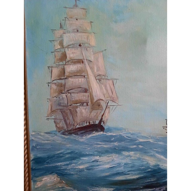 Vintage 1971 Jantz Framed Tall Ships & Clipper Ships Maritime Oil Painting For Sale - Image 4 of 7