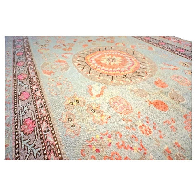 Antique Turkish Khotan Wool 6X12 Green, Orange & Blue Handmade Gallery Rug #9902946 For Sale - Image 16 of 18