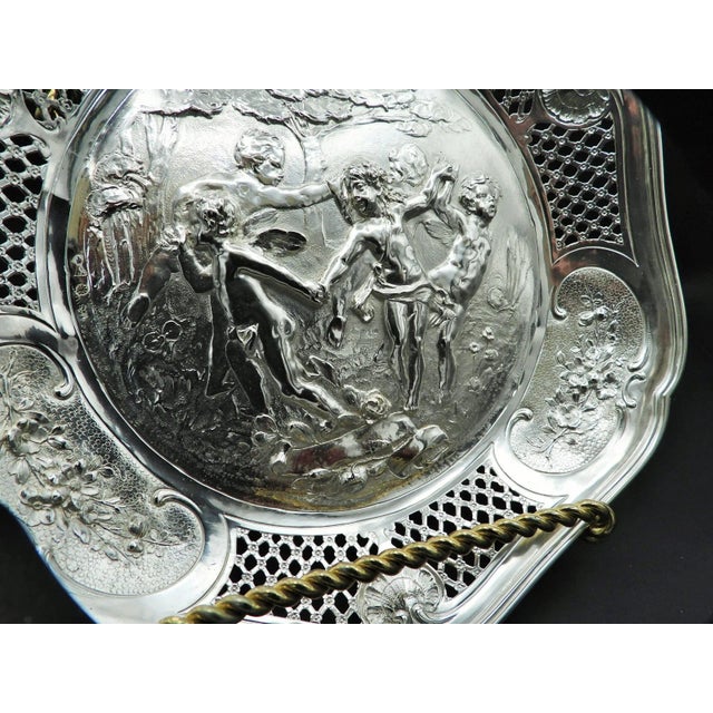 Antique German Continental Silver Reticulated Dancing Amorini Cherubs Serving Plate Tray, 1880s For Sale - Image 4 of 7