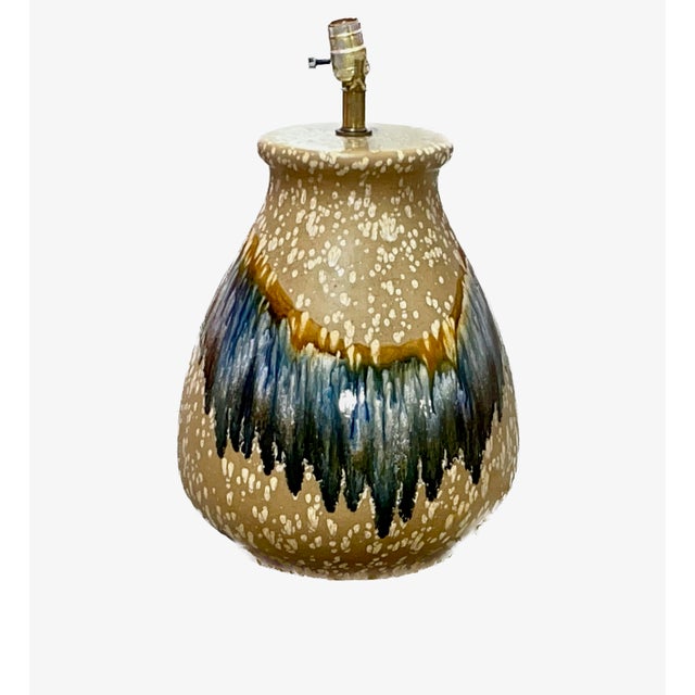 Vintage MCM Drip Glaze Studio Pottery Table Lamp | Cobalt & Amber Circa 1970s For Sale In Atlanta - Image 6 of 7