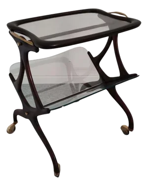 Italian Wooden and Brass Bar Cart with Magazine Rack attributed to Cesare Lacca, 1950s