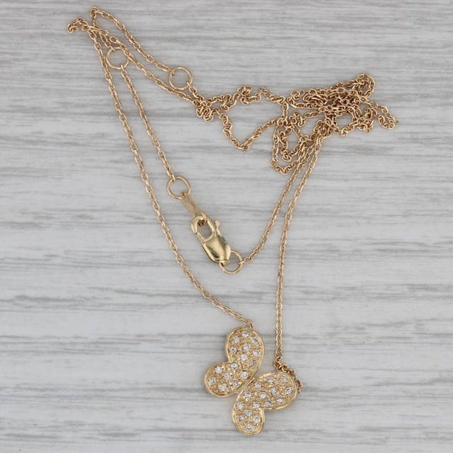 0.15ctw Diamond Butterfly Pendant Necklace 14k Gold Cable Chain 16" 17" 18" For Sale - Image 4 of 6