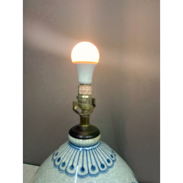 Late 20th Century Large Vase Crackle Glaze Hand Painted Pottery Lamp For Sale - Image 10 of 10