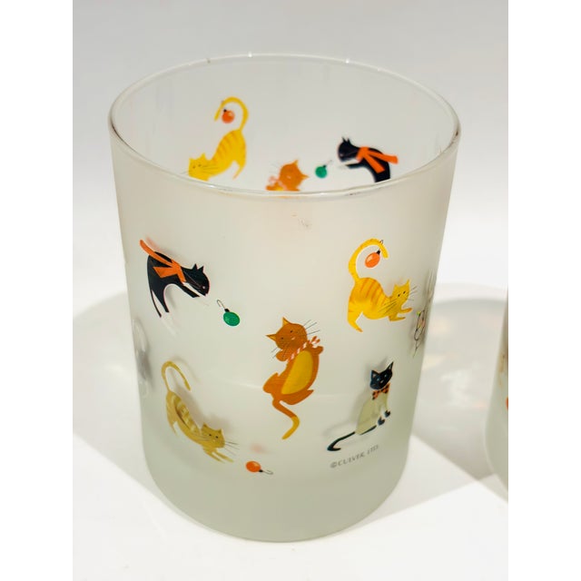 Figurative Adorable Set of 2 Culver Holiday Kittens Christmas Frosted Lowball Glasses For Sale - Image 3 of 4