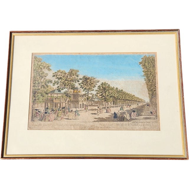 A beautifully framed antique engraving depicting the iconic Grand Walk at Vauxhall Gardens, one of London’s most...