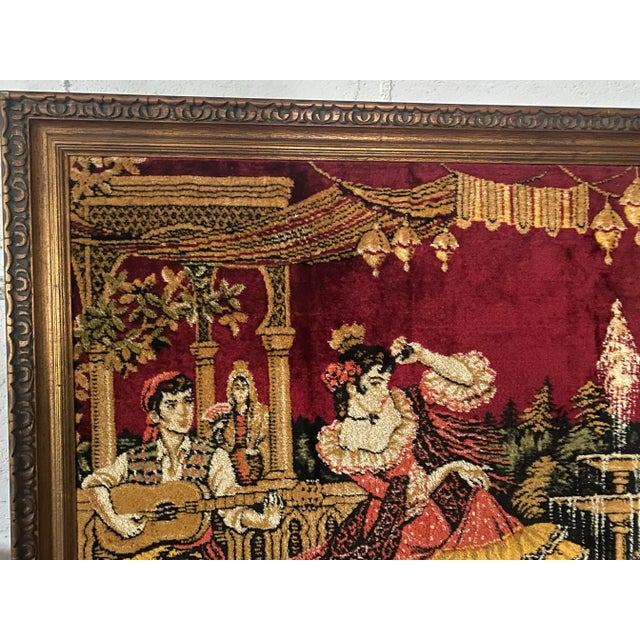 Large Vintage Flamenco Dancers Framed in Velvet Type Material For Sale - Image 4 of 10