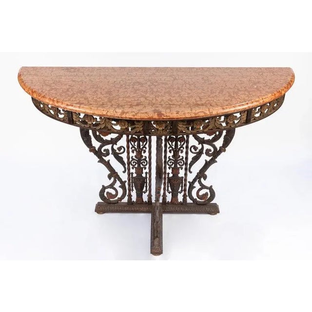 Metal 20th Century Italian Bronze and Iron Marble-Top Console For Sale - Image 7 of 8
