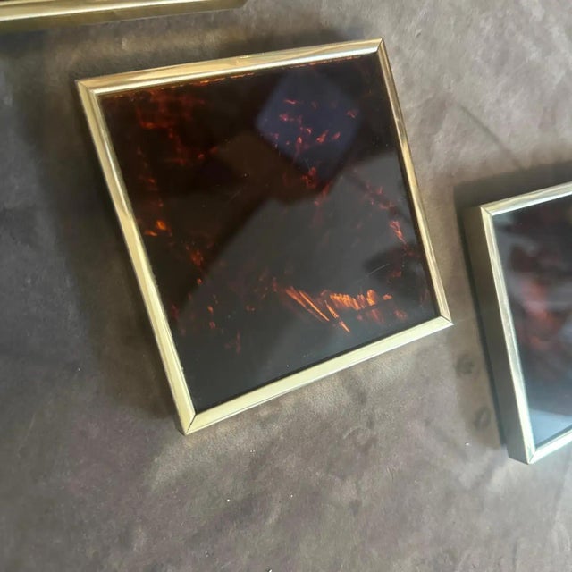 Metal 1970s Faux Tortoiseshell Lucite and Brass Italian Octagonal Tray and Coasters For Sale - Image 7 of 10