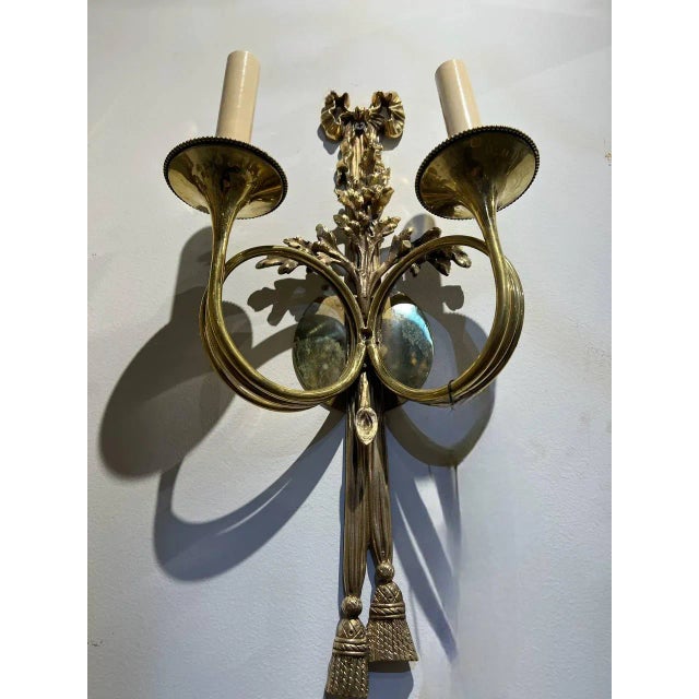 French 1920 French Gilt Bronze Sconces - a Pair For Sale - Image 3 of 6