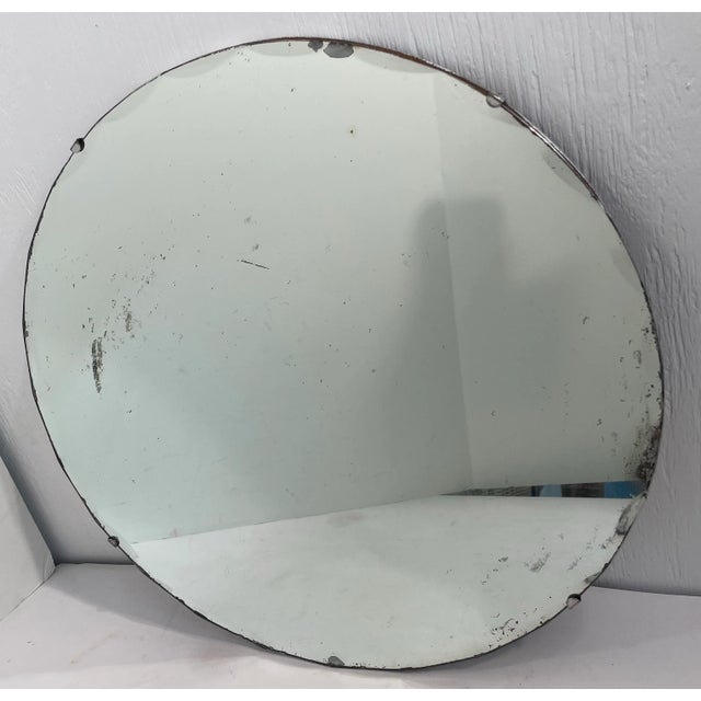 Art Deco Vintage Art Deco Unframed Round Wood Back Beveled Edge Mirror For Sale - Image 3 of 7