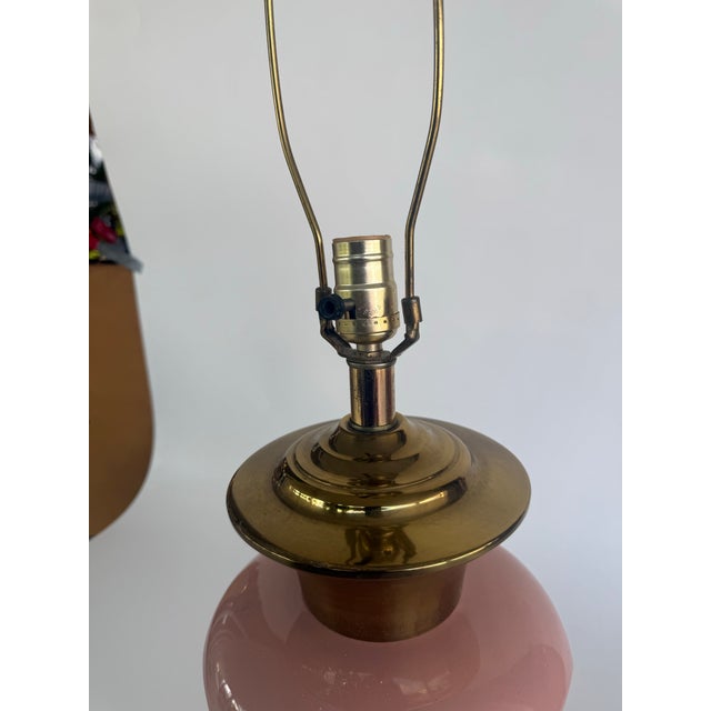 For your consideration: Vintage 1980's Pink Ceramic Lamps With Brass Base. The lamps are in working condition Sculptural...