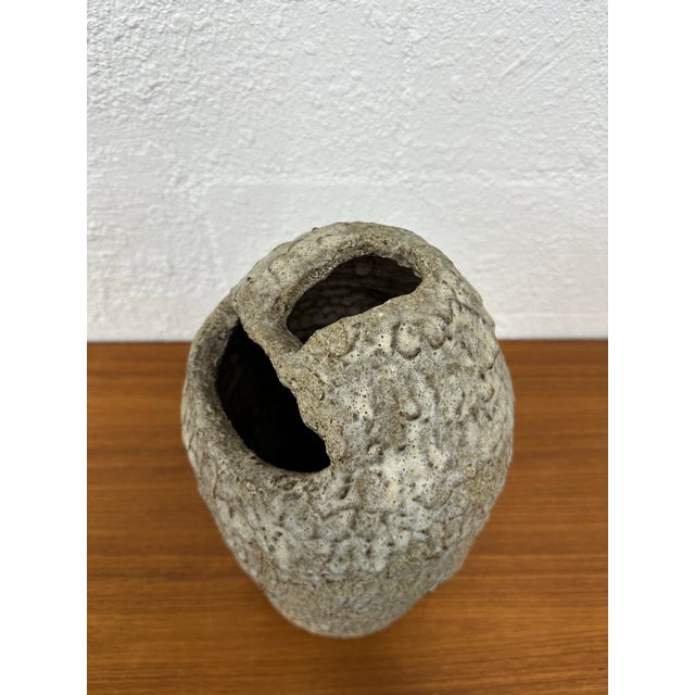 Gray Large Mid Century Textured Studio Pottery Floor Vase For Sale - Image 8 of 9