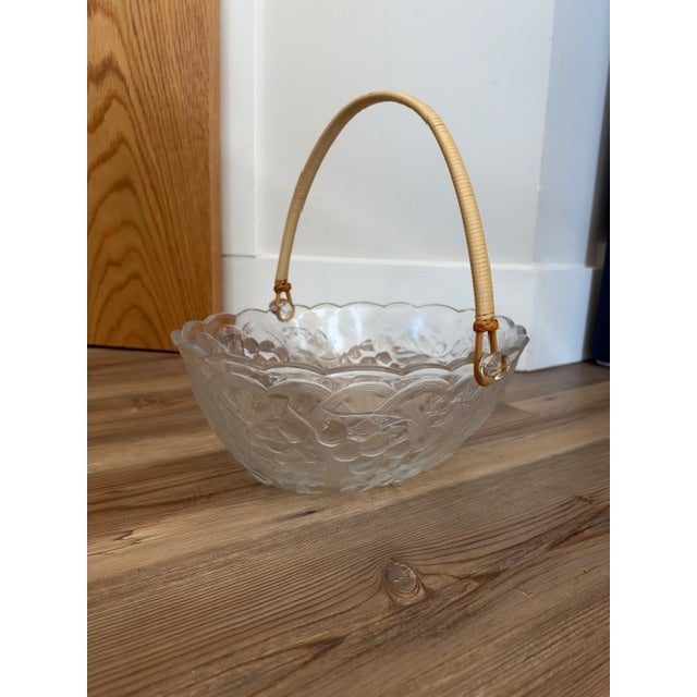 Tan Vintage Clear Pressed Glass Fruit Basket Bowl For Sale - Image 8 of 11