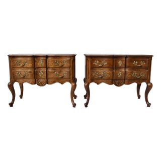 Baker Furniture French Louis XV Serpentine Commodes, Tiger Oak, 1960s For Sale