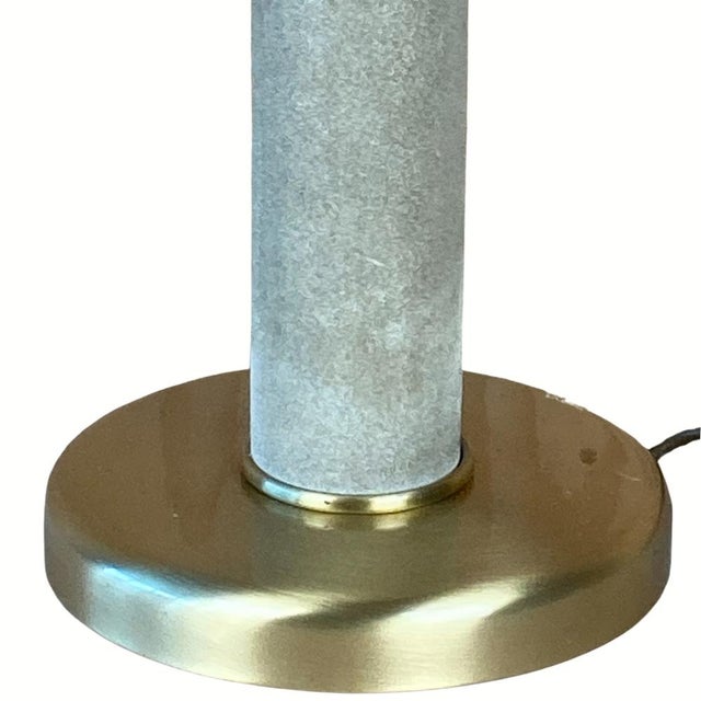 Large Sea Grass Green Leather Suede and Brass Table Lamp, 1970s For Sale - Image 9 of 15