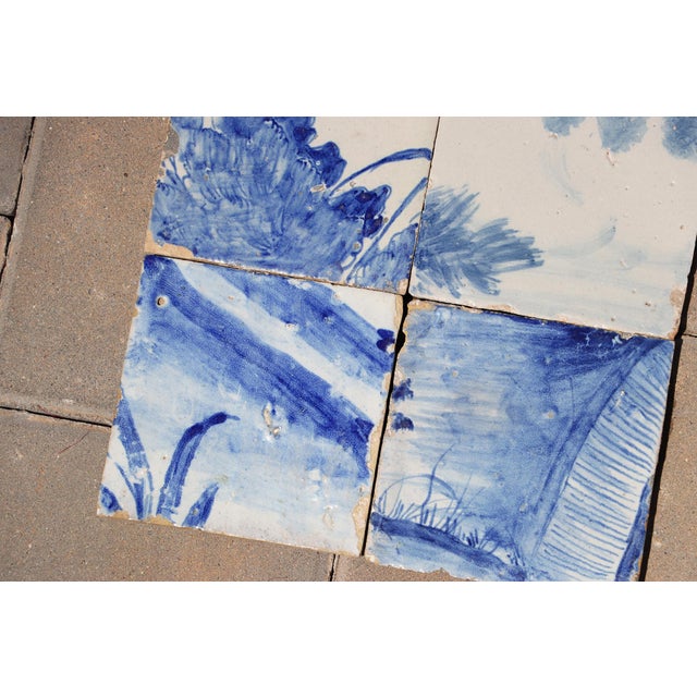 Ceramic Antique Set of Six Baroque Portuguese Tiles 18th Century Blue & White Landscape Scene For Sale - Image 7 of 8