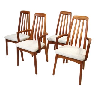 Teak Upholstered Dining Chairs 2 Arm 2 Sides in the Style of Danish Modern For Sale