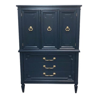 1960s Traditional Navy Lacquer Armoire/Chest For Sale