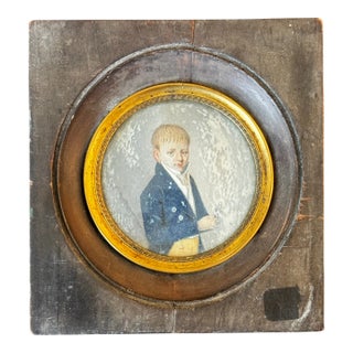 19th Century Portrait Miniature, Young Man in Blue Coat For Sale
