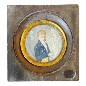 19th Century Portrait Miniature, Young Man in Blue Coat