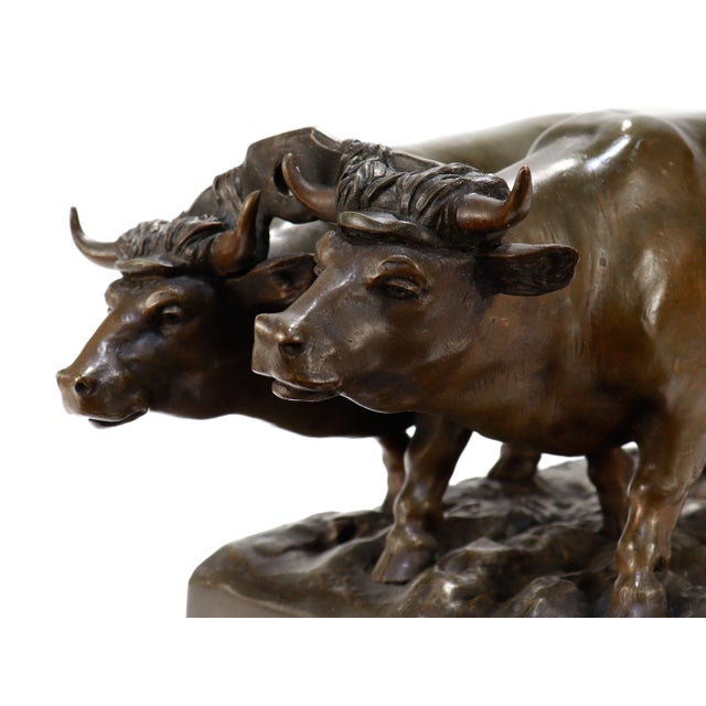 Antique Bronze Sculpture of a Farmer Plowing With Two Oxen by Marcel Debut For Sale - Image 15 of 17