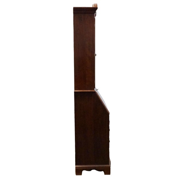 High End Vintage Solid Cherry Traditional Style 34" Secretary Desk W. Double Bonnet Display Hutch For Sale - Image 11 of 13