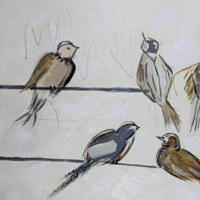 Illustration Framed Bird Drawing on Wires For Sale - Image 3 of 6