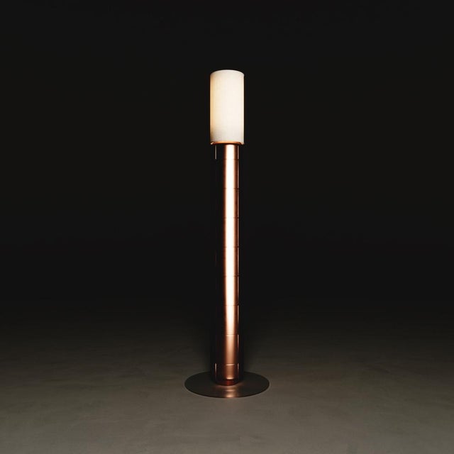 Contemporary Handcrafted Ceramic Floor Lamp in with Linen Cylinder Lampshade in Polished Amber Glaze by Svitanok For Sale - Image 3 of 7