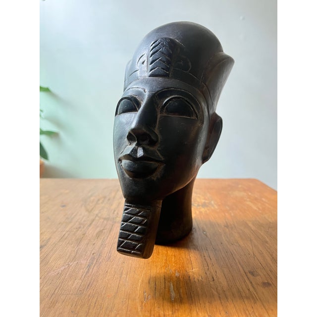 Beautiful Vintage Egyptian Busts Handcarved Stone Bookends Pair For Sale In New York - Image 6 of 12