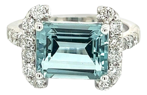Natural Aquamarine Diamond Ring 6.5 14k white Gold 6.09 TCW Certified