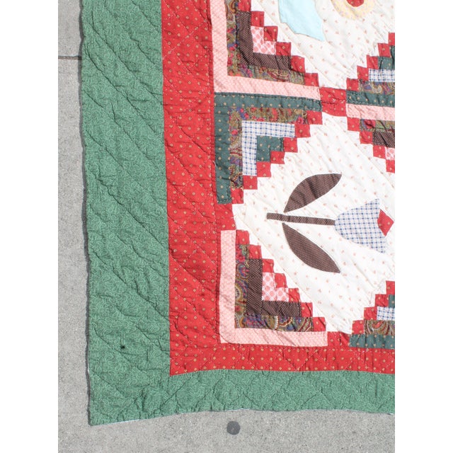 MidCentury Handmade Floral Log Cabin Applique Quilt Chairish