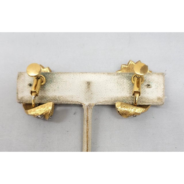 1960s Vintage 1960s Signed Jomaz Goldtone & Clear Rhinestone Clip Earrings - 2 Pieces For Sale - Image 5 of 9