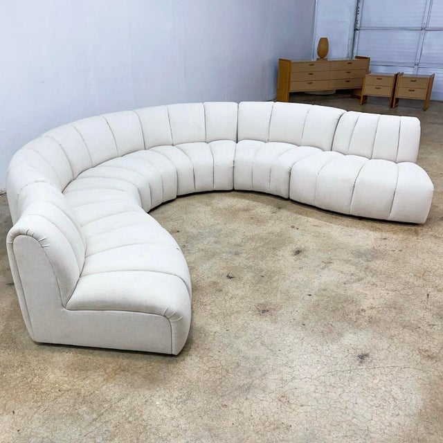 Postmodern Postmodern Channeled Scalloped Beige Fabric Sections Sofa - 6 Pieces For Sale - Image 3 of 12
