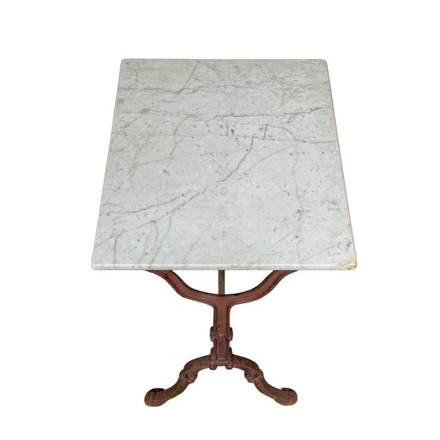 White French Bistro Table With Figured White Marble Top and Cast Iron Base For Sale - Image 8 of 12