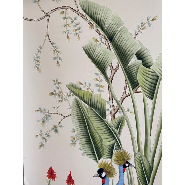 Art Deco W24"*h48"/Panel, a Set of 2 Panels Vintage-Style Botanical Panels With Crowned Cranes on Cream Ground (No Frame) For Sale - Image 3 of 8