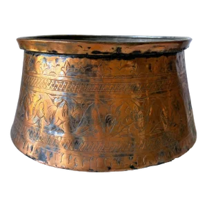 19th Century Antique Indo-Persian Mamluk Tinned Copper Bowl
