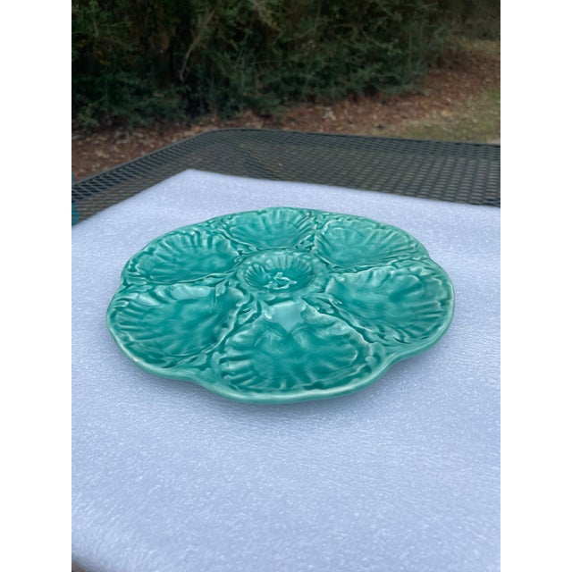 1940s French Gien Turquoise Majolica Oyster Plate For Sale - Image 6 of 13