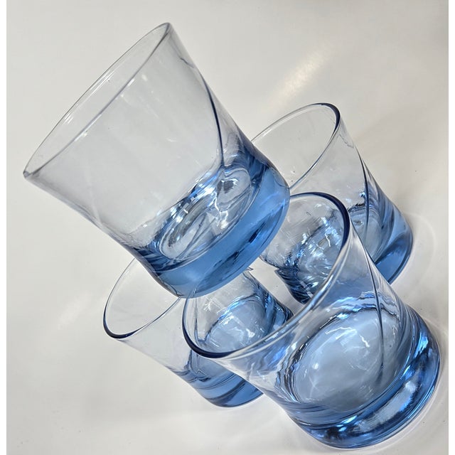 1990s 1990s Twirling Blue Vintage Double Old Fashioned Glasses- Set of Four For Sale - Image 5 of 11