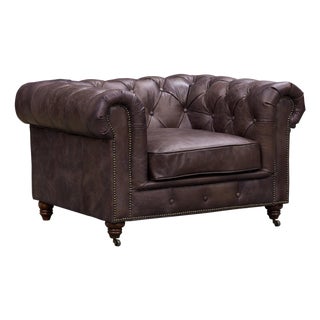 Century Chesterfield Arm Chair - Dark Brown Leather For Sale