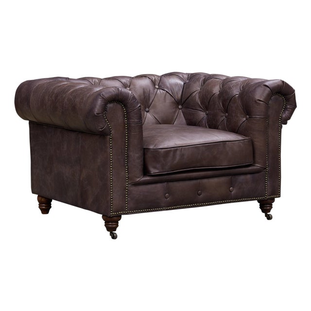 Century Chesterfield Arm Chair - Dark Brown Leather For Sale