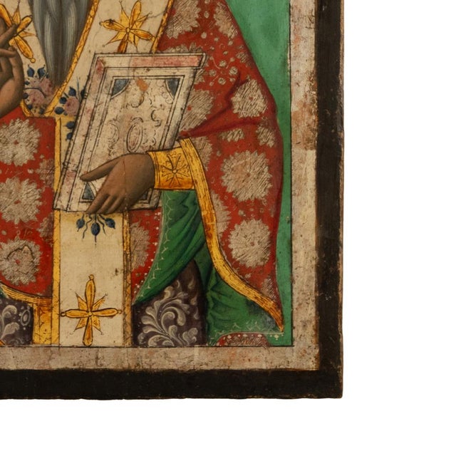 Antique 19th Century Egg Tempera Gilded Greek Orthodox Icon Saint Modestus 1800 For Sale In Portland, OR - Image 6 of 12