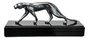 Maurice Font, Panther Sculpture, 1920s, Metal on Marble Base