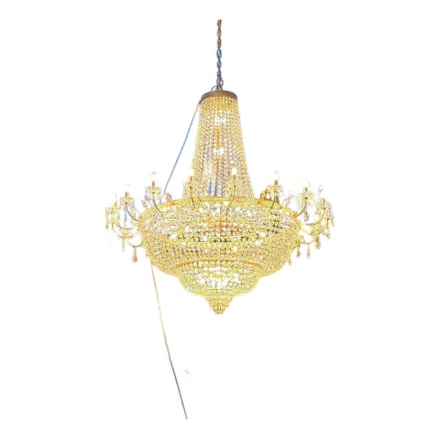 Custom Empire Style Lead Crystal Basket Chandelier 48 Lights 200 Cm For Sale