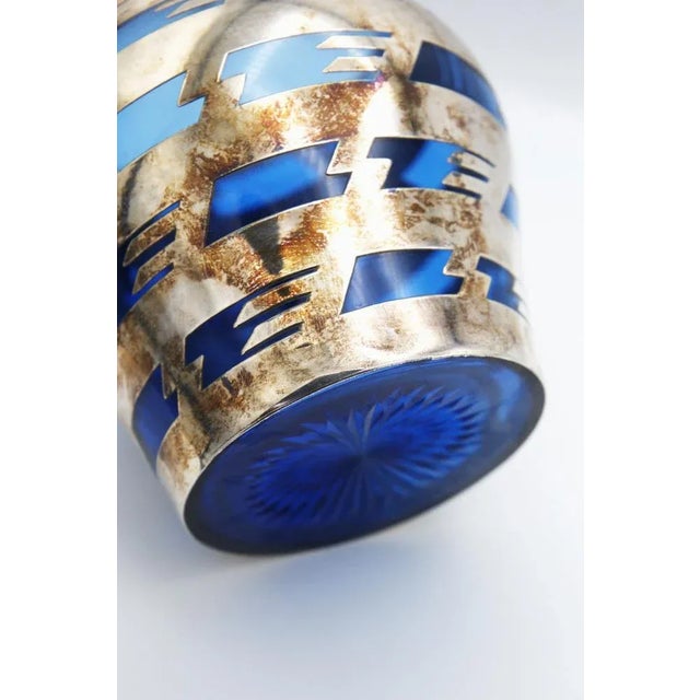 Vintage Vase in Blue Glass and Silver Metal For Sale - Image 4 of 10