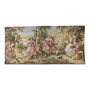 Large French Aubusson Jacquard Tapestry Depicting a Pastoral and Romantic Scene